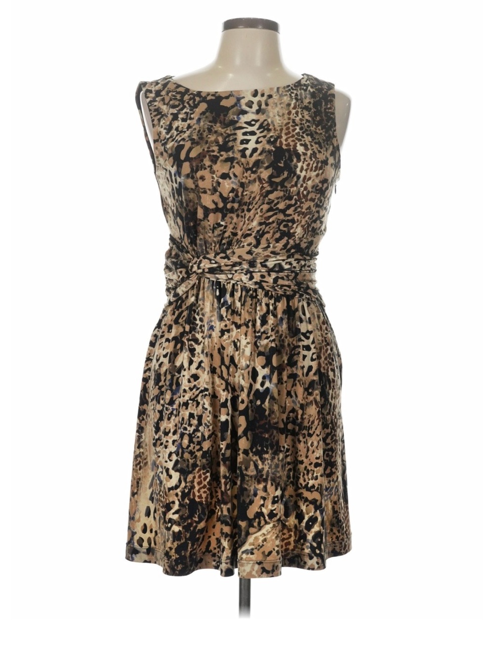 Jones New York Sleeveless Leopard-Print Tie-Waist Dress - Tan & Black